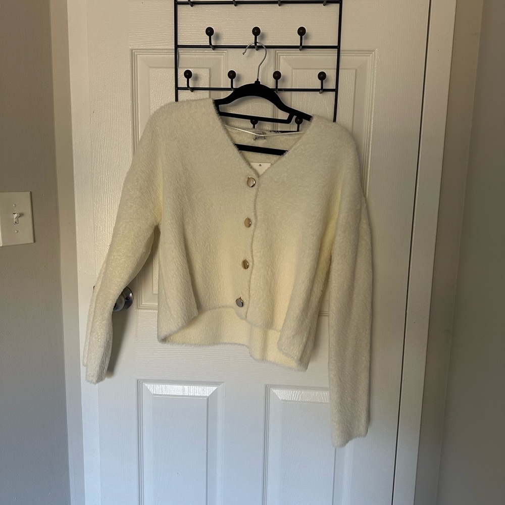 Women's Cream Gold Button Up Sweater